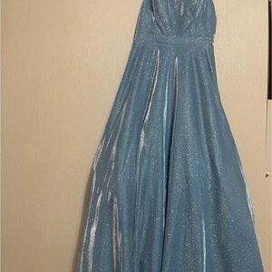 Fashion Nova Blue Glitter Prom Dress